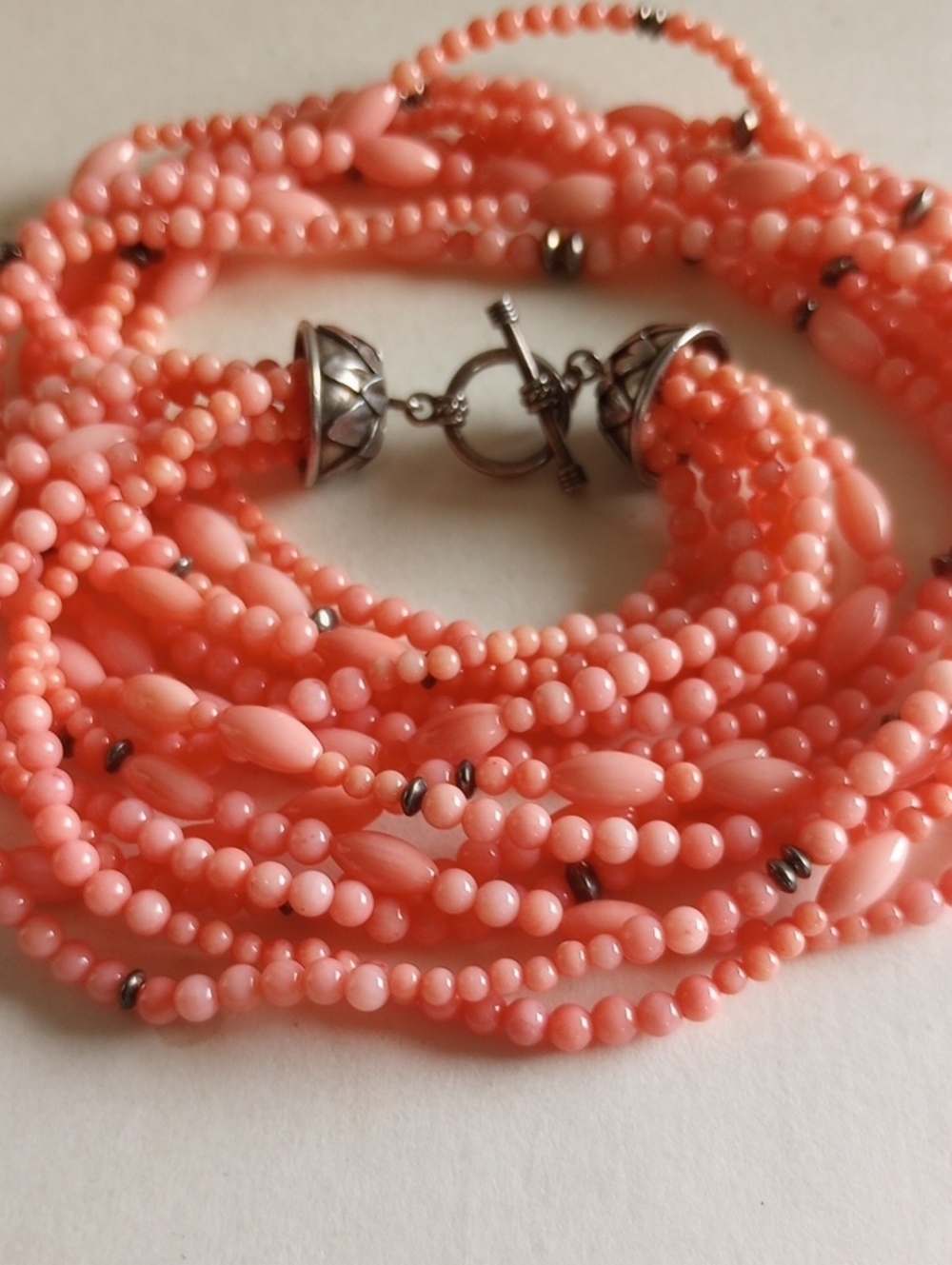 Vintage 1980 Multi-Strand Pink Coral Bead Necklace B.J Design China 925